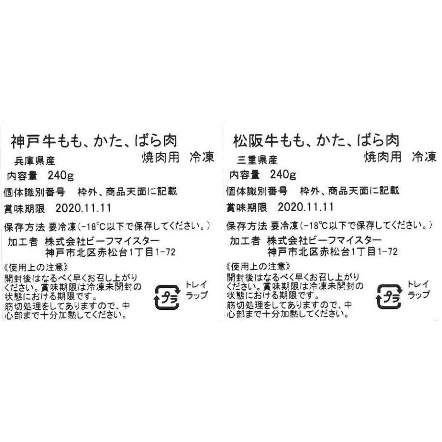 神戸牛＆松阪牛 食べ比べ    神戸牛焼肉用 モモ、ウデ、バラ 、松阪牛焼肉用 モモ、ウデ、バラ 各80g  計480g