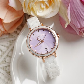 RELAX TIME 春日花漾系列 陶瓷時尚腕錶-紫 / RT-98-3