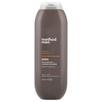 Method, 男性，2 合 1 洗髮水 + 護髮素，雪松 + 柏樹香，14 液量盎司（414 毫升）