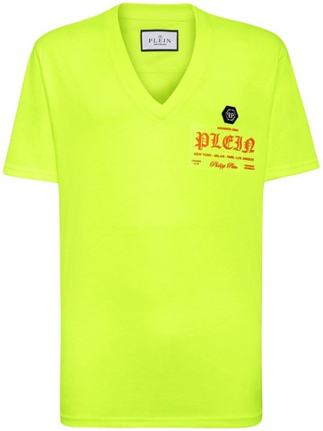 Philipp Plein - logo-print V-neck T-shirt - men - Cotton - XXXL - Yellow