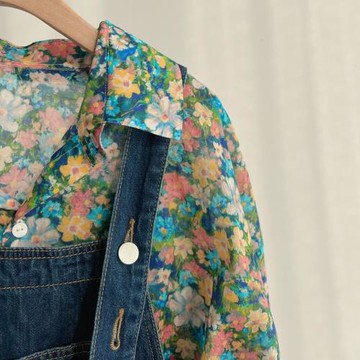 莫奈花園水彩油畫風寬松棉襯衫