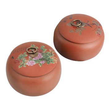 扁形陶土茶葉罐-1入