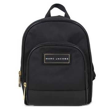 MARC JACOBS 品牌方標防潑水尼龍拼接皮革前袋雙肩後背包(黑色)