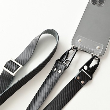 兼容所有型號 Android 兼容智能手機保護套帶 PVC 標籤 [透明 x 碳皮革] 男士智能手機肩套 FL02M