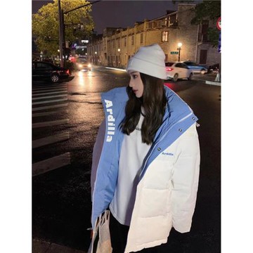 反季節清倉羽絨服美式冬季連帽刺繡保暖白鴨絨寬松加厚外套女