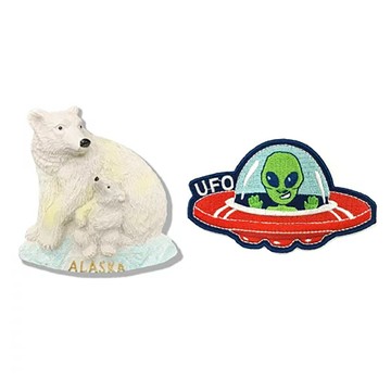A-ONE 匯旺 美國阿拉斯加熊療癒磁鐵 + 美國 外星人UFO Set 2個  刺繡徽章7.5 x 6cm  阿拉斯加熊 + 外星人UFO