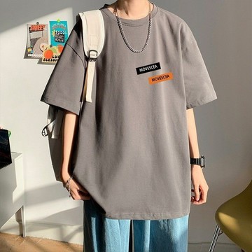 夏季新款美式港風簡約印花男短袖純棉半袖寬鬆上衣百搭T恤情侶款