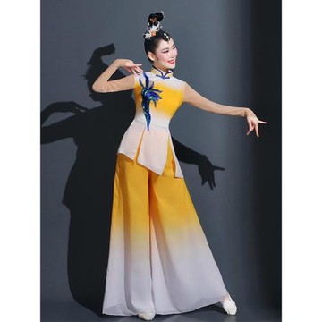 高老師黃河水從我家門前過廣場舞扇子舞女士秧歌服古典舞演出服