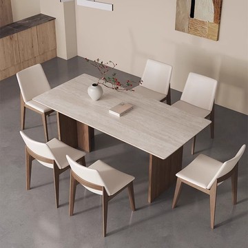 免運/公司貨 餐桌椅 桌椅組合 復古洞石巖板餐桌小戶型實木白蠟木胡桃色長方形現代簡約家用極簡 可開發票 全館五折 工廠現貨直銷 新品特價 z10303