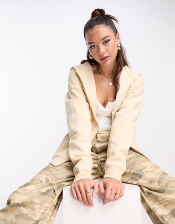 Daisy Street relaxed oversized zip front hoodie in sand-Neutral
