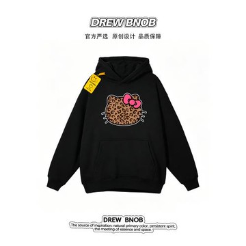drew美式潮牌豹紋HelloKitty貓連帽衛衣男女情侶街頭寬松秋冬外套