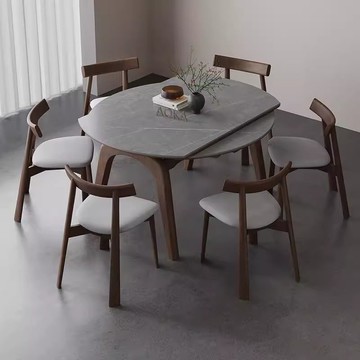 公司貨 超低價 白蠟木巖板餐桌椅組合可伸縮方變圓現代簡約小戶型原木風吃飯桌子 快速發貨