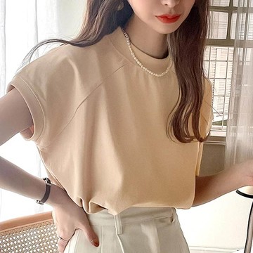 日本 Classical Elf - [熱銷NO.1] 美國棉厚磅顯瘦法式袖上衣-淺卡其