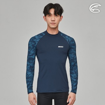 ADISI 男抗UV印花防磨防曬長袖上衣AR2313063 (S-2XL) 丈青藍迷彩｜防磨衣 水母衣 溯溪 浮潛 衝浪 水上活動