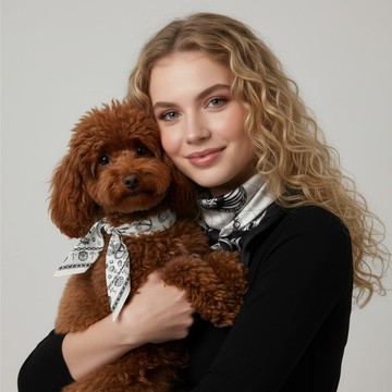 寵主與寵物網紅組合狗狗及主人同款造型狗狗圍巾左岸花園絲巾套裝