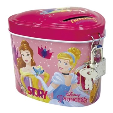 收納王妃 迪士尼 公主系列 心型附鎖存錢筒  深色蓋  1個