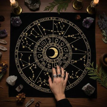 塔羅桌布十二星座月相tarot塔羅牌墊子黑色單面鹿皮絨