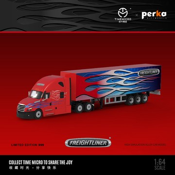 TimeMicro 1/64 福萊納貨櫃車 FREAGHTLINER 烈焰塗裝 拖車 貨車 拖板車 大卡車 合金模型車