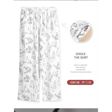 可愛卡通喵星人長褲睡褲女春秋純棉薄款寬松直筒褲春夏全棉家居褲