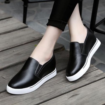 秋季平底內增高真皮女鞋百搭休閑鞋松糕鞋小白鞋厚底女單鞋樂福鞋