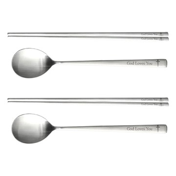 Inspoon 耶穌圖案雙人匙筷組  1組  湯匙2支 + 筷子2雙  上帝愛你 2