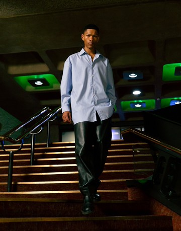 Topman wide faux leather trousers in black