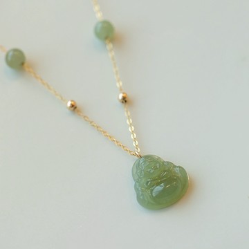 當天出貨 彌勒佛項鍊 彌勒佛玉墜 項鍊吊墜 鎖骨項鍊 玉項鍊 寶石項鍊 玉石項鍊 天然和田玉 招財項鍊 禮物 009 D