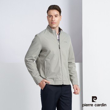 pierre cardin 皮爾卡登 男款 休閒立領印暗條格紋保暖鋪棉外套-米色(5225761-47)