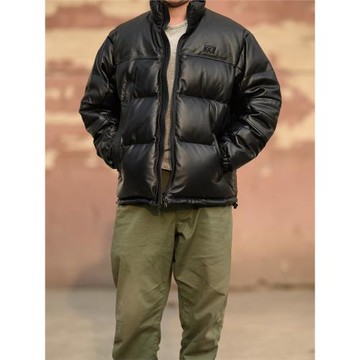 oversize寬松闊版復古頭層綿羊皮加厚羽絨服外套真皮皮衣大碼男款