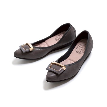 我的旅行日記  摩登飾釦尖頭平底娃娃鞋 灰 (502918)