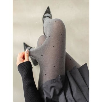 灰色波點絲襪春秋格雷系穿搭打底襪子miu系復古圓點天鵝絨連褲襪