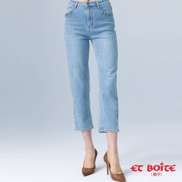 BLUE WAY ET BOiTE 箱子 – 有彈高腰設計穿繩丹寧男友褲(淺藍)