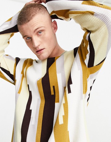 ASOS DESIGN overized jumper in netural textured stripe-Multi