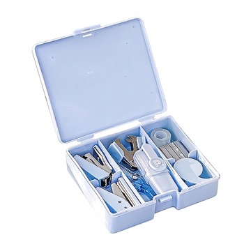 Planwith 隨身文具組8件組 打孔器 + 訂書機 + 訂書針 10個 + 取釘器 + 螢光筆 + 膠帶台 + 膠帶 2個 + 剪刀  藍色  1套
