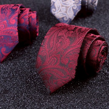 男士寬版商務正裝西服領帶紅藍黑佩斯利腰果花紋7CM拉鏈懶人領帶