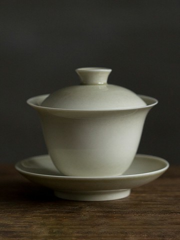 素雅草木灰釉三才蓋碗陶瓷功夫茶具單個大號茶杯敬茶器泡茶器