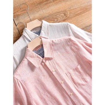 【美國單！疏織工藝！外貿尾貨】夏季男士輕薄透氣亞麻短袖襯衫潮