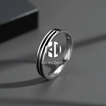戒指 銀戒指男潮個性復古簡約條紋男生食指指環開口可調節男士單身戒