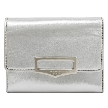 【福利品】TODS 亮漆皮銀釦三摺短夾.銀色