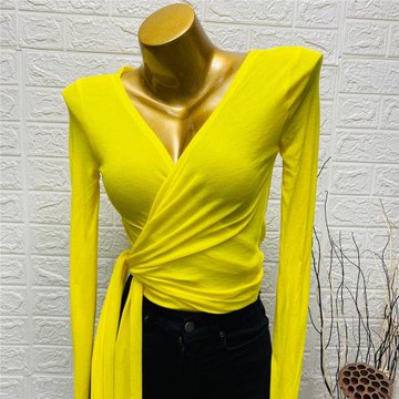 韓國ins夏裝2020女 性感裹身側綁帶V領薄款微透長袖t恤上衣打底衫