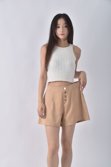 (L) ob style高腰素色棕色短褲