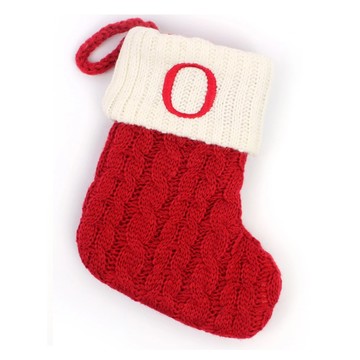 聖誕紅刺繡字母聖誕襪 針織棉材質 聖誕節裝飾  字母O 紅色  1個
