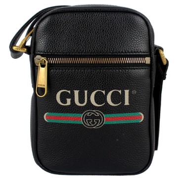 GUCCI 古馳  品牌標誌印刷圖騰斜背包(黑色/迷你)