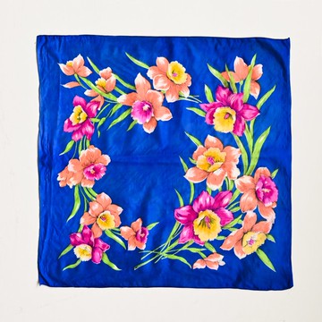 【蛋植物古著】水仙花環印花古著絲巾