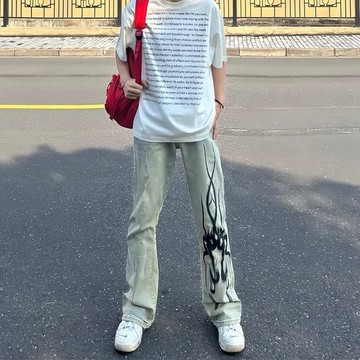 【台灣出貨】 褲子男潮流炸街痞帥微喇牛仔褲男春秋款寬鬆直筒高街美式複古顯瘦
