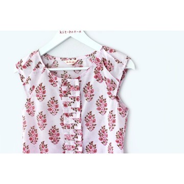 印度手工木版印刷無袖打褶上衣