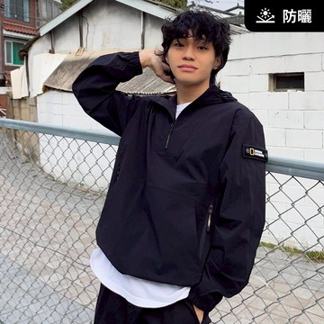 【UPF50+】男女同款 ADELIE 輕量平織長袖防風上衣 - 炭黑色