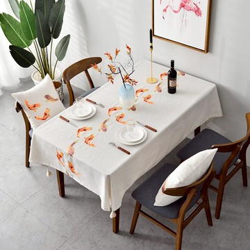 新中式高檔輕奢桌布布藝棉麻刺繡防水餐桌布長方形家用茶幾高級感