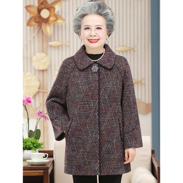 奶奶冬裝呢子外套大衣60歲70中老年人秋冬媽媽高貴毛呢老太太衣服