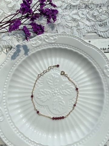 14K包金 石榴石 天然水晶 客製化 極細 輕珠寶 手鏈  血氣 美容